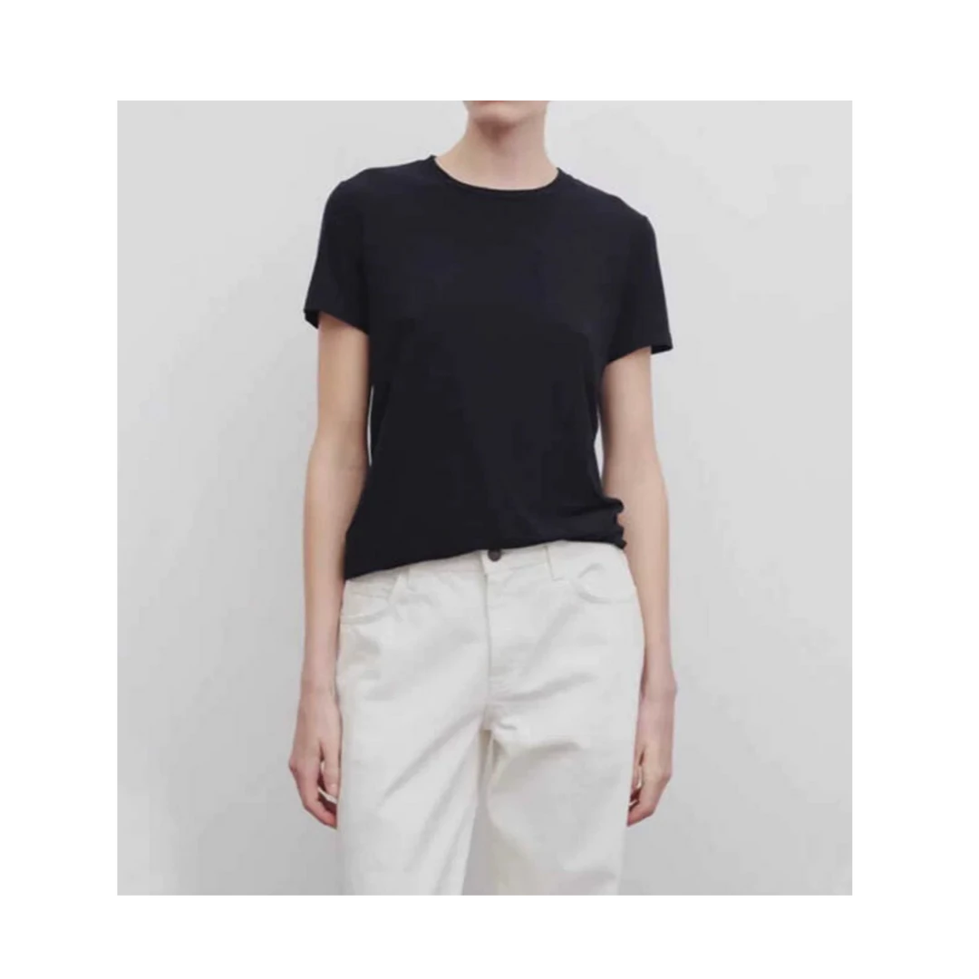 三哈宫-《静奢风短袖》莱赛尔天丝亚麻圆领短袖纯色女士简约春夏