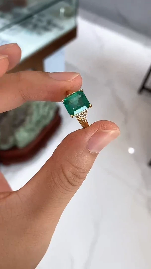 祖母绿戒指银S925镶嵌戒指