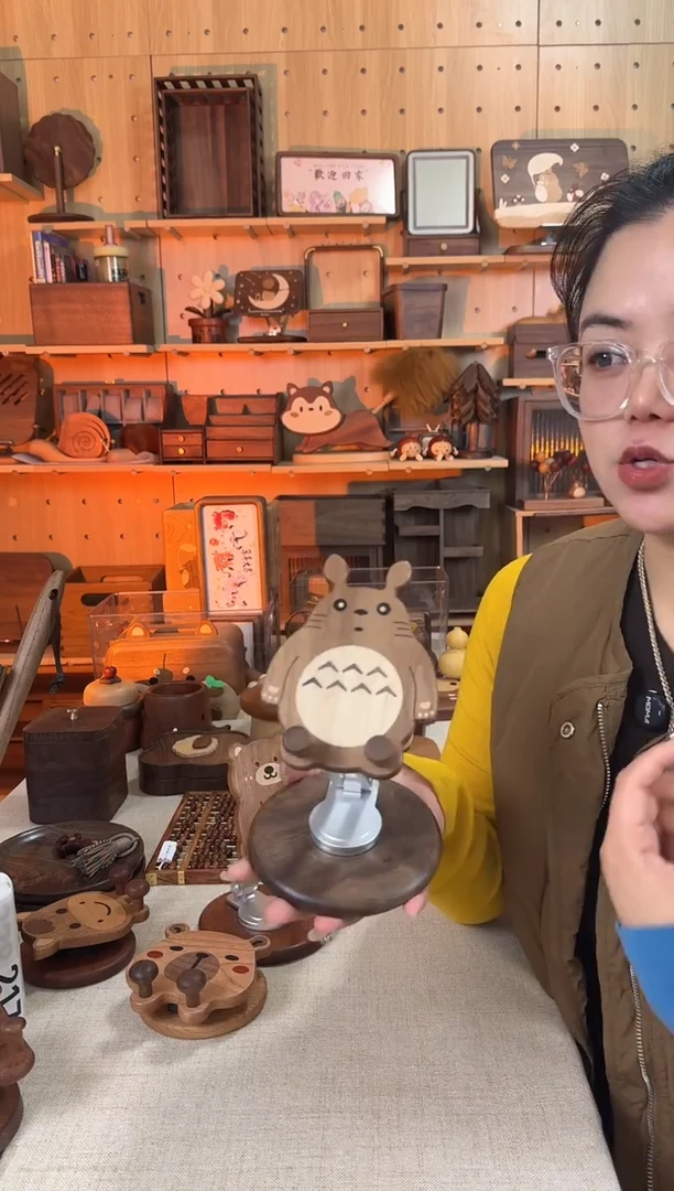 木北美黑胡桃龙猫手机支架