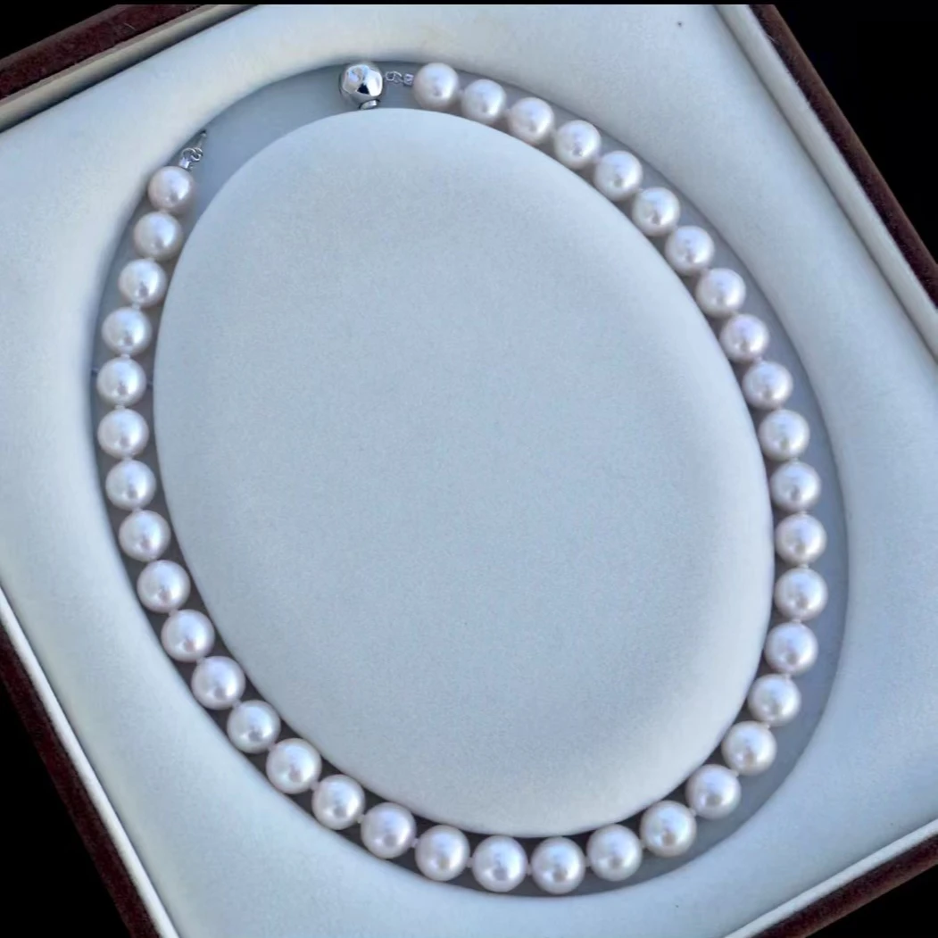 天然淡水珍珠项链扣11-12mm圆形白色轻奢简约气质