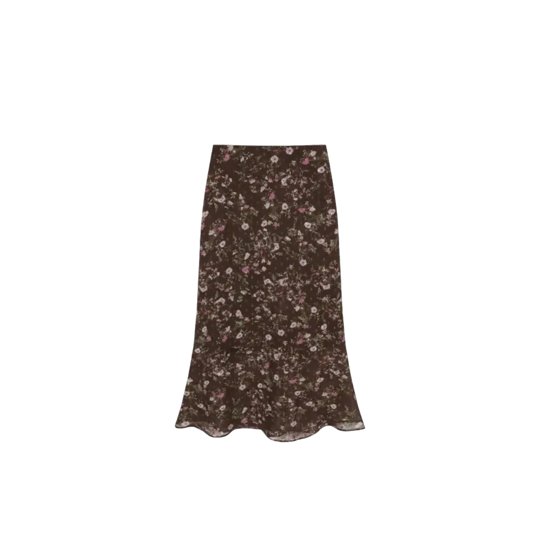 2025夏季高腰休闲松紧腰碎花长裙半身裙