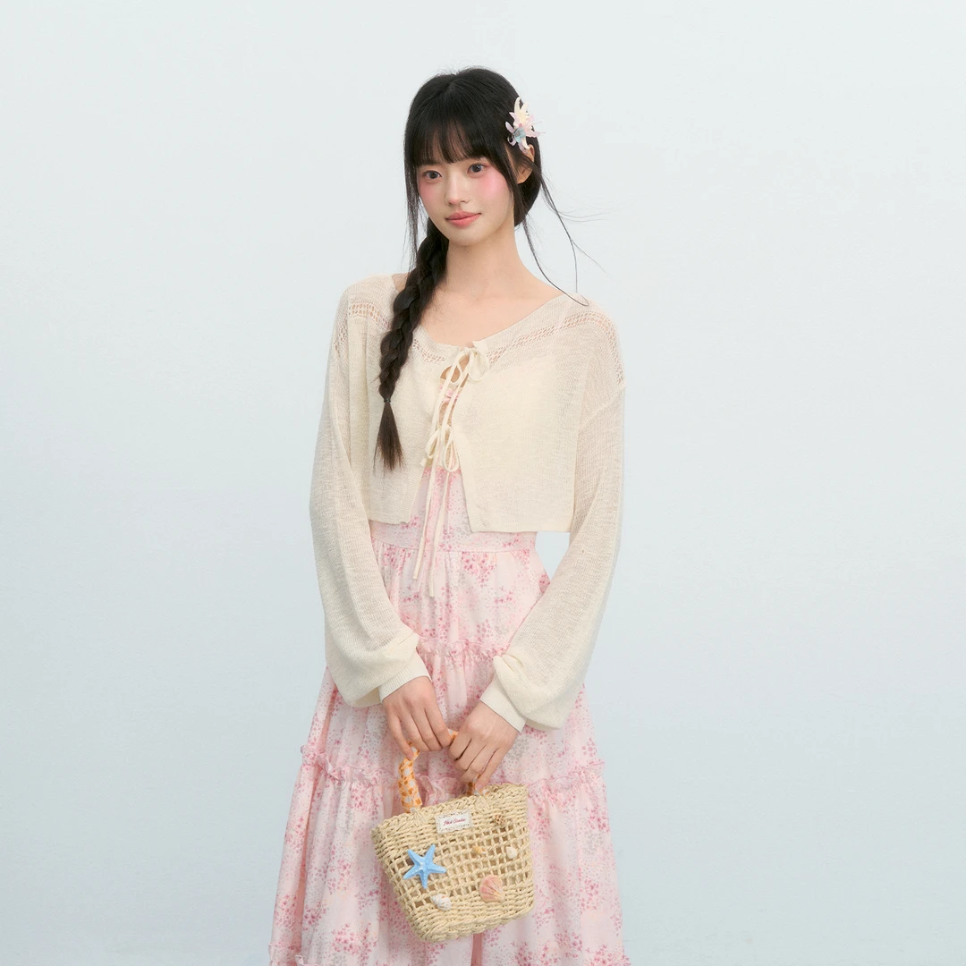 umoumo乌蘑新款镂空针织提花短款两面穿系带罩衫NOTMY25183