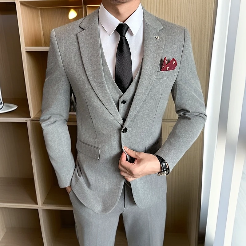 新款休闲西装外套男潮流帅气职业正装修身韩版西服套装新郎结婚