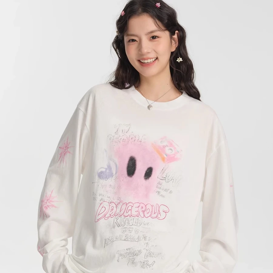 Dangerouspeople薛之谦dsp数码印花春季透气时尚宽松百搭长袖T恤