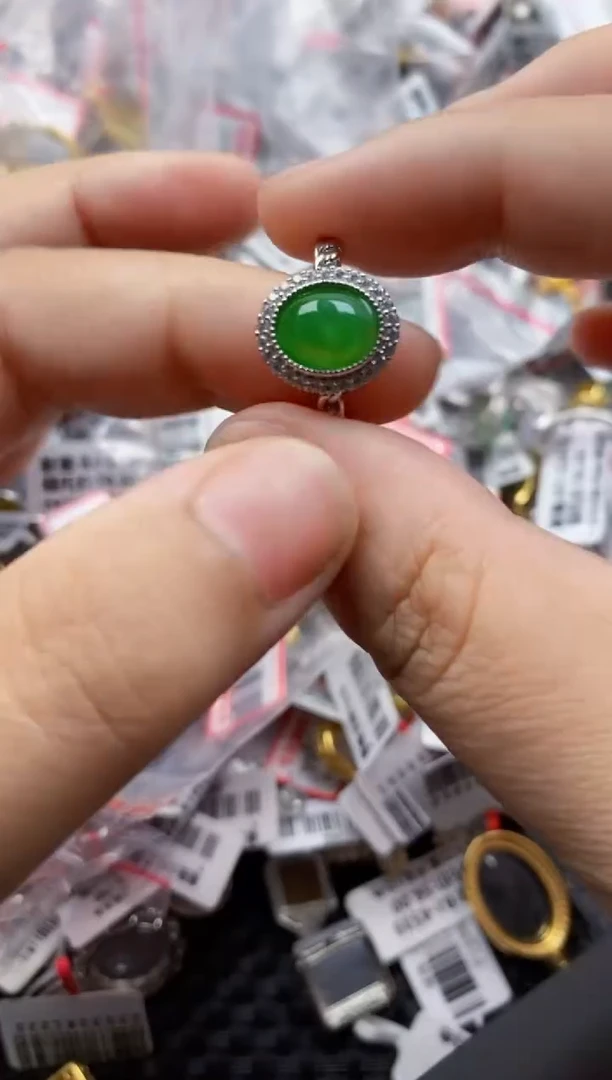 翡翠戒指银S925镶嵌6666---3