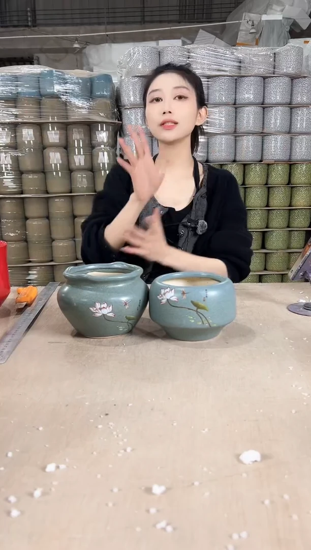 【闪购商品】陶瓷荷口深绿荷花小13+圆口深绿荷花小13