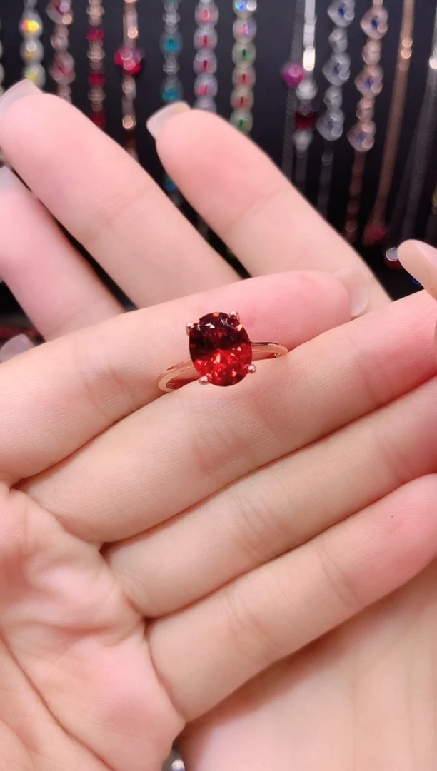 石榴石戒指银S925镶嵌810玫瑰金