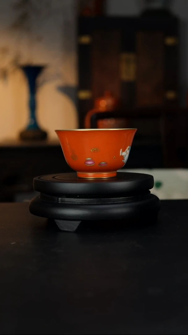 和矾红珐琅彩童趣大单杯