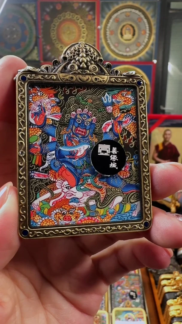 吊坠壹善缘城手绘唐卡六臂大黑天