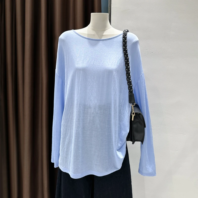 露背镂空冰丝防晒罩衫女轻薄款宽松海边度假风外搭微透长袖T恤