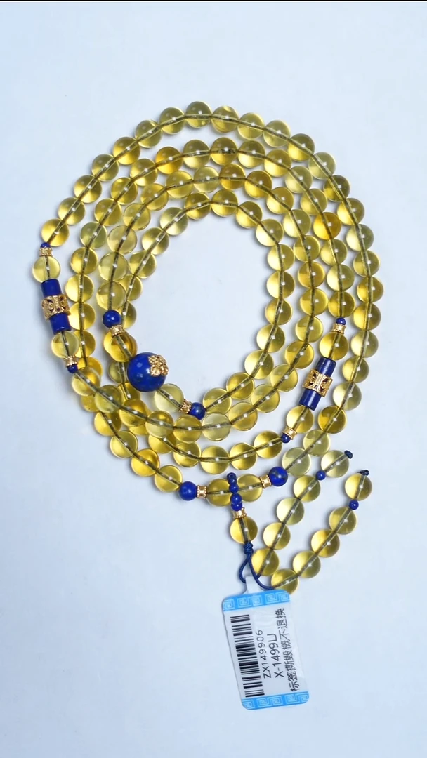 蓝珀颈饰未镶嵌蓝珀圆珠项链