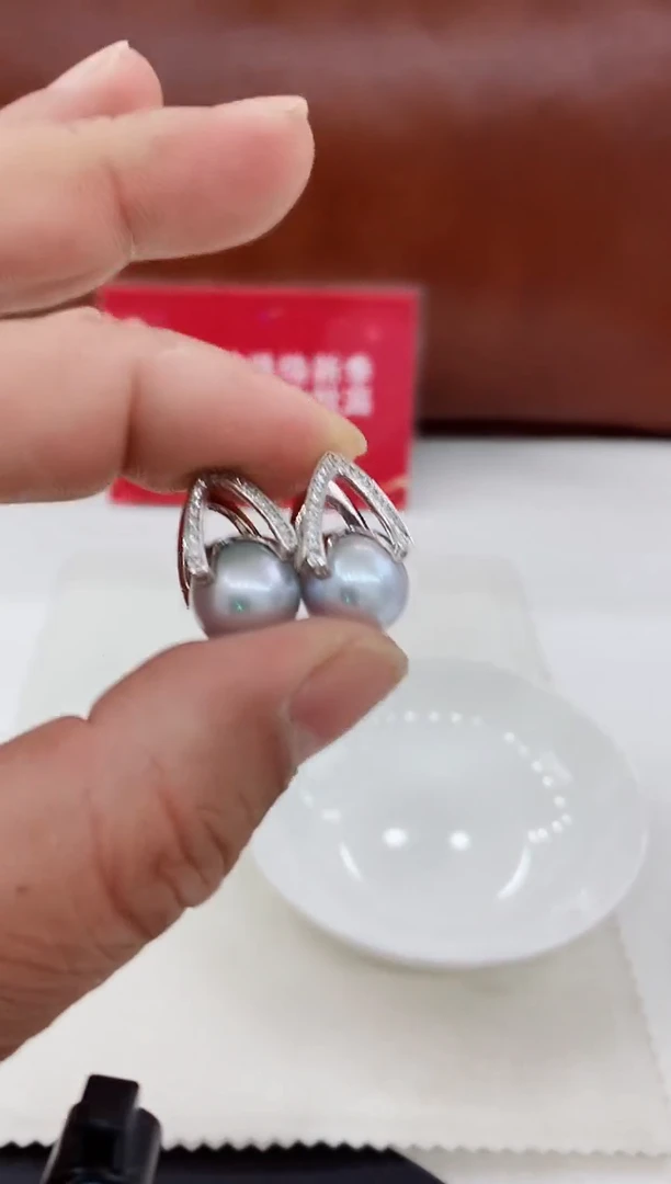 银S925镶嵌耳饰淡水珍珠30 耳饰11-12mm