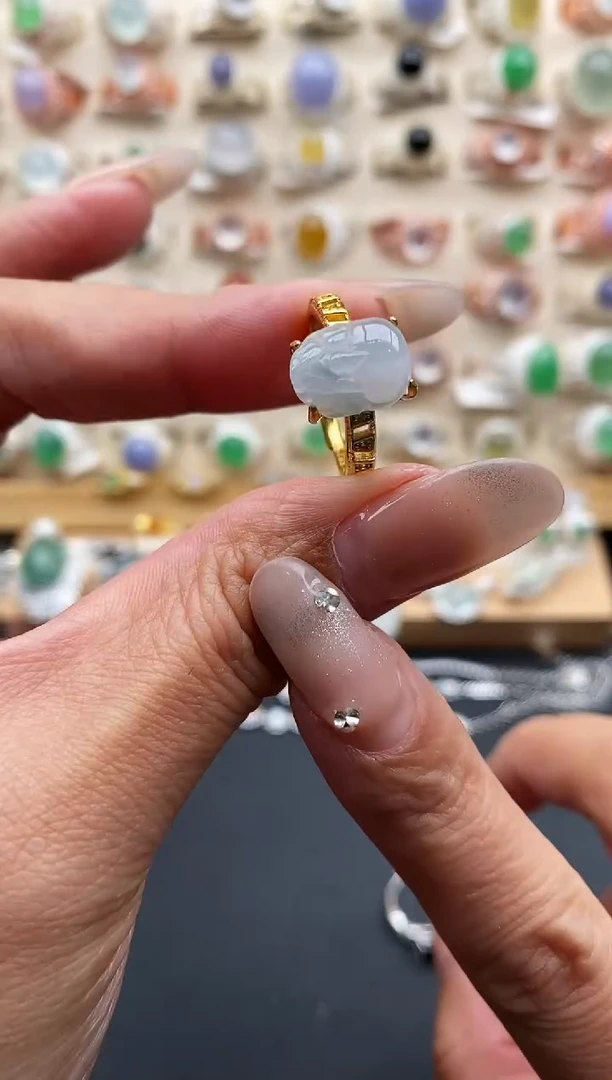 银S925镶嵌戒指翡翠缅甸天然A货翡翠11  5-3