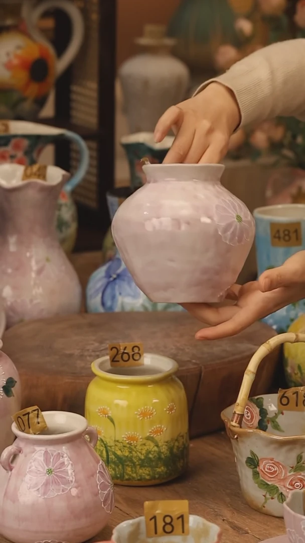 陶瓷景德镇设计师手作花器摆件侘寂风@M076@