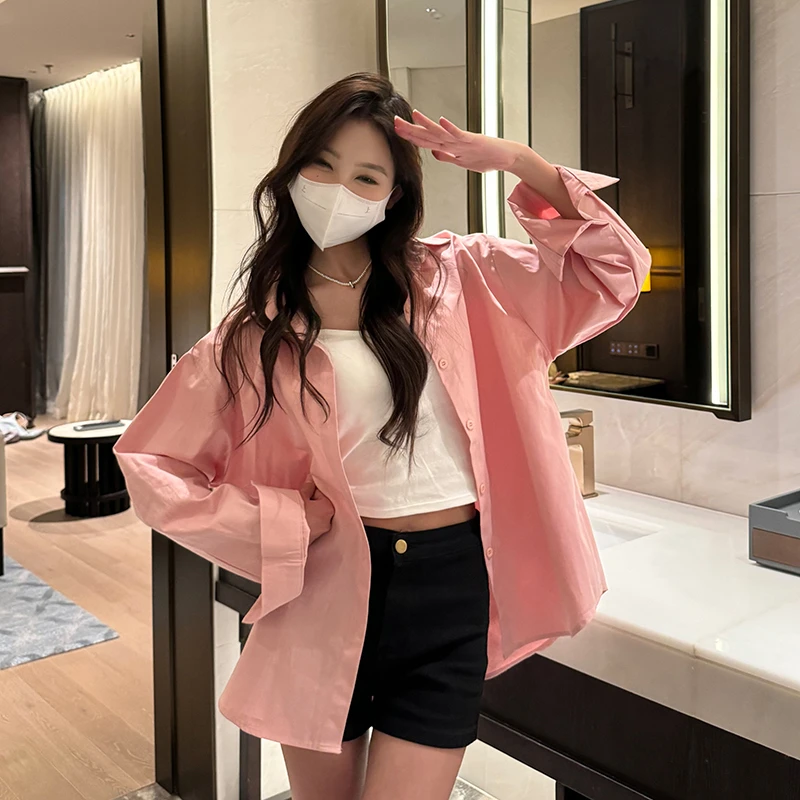 日常休闲ins风POLO领衬衫外套女2025早秋款时尚百搭宽松叠穿潮流