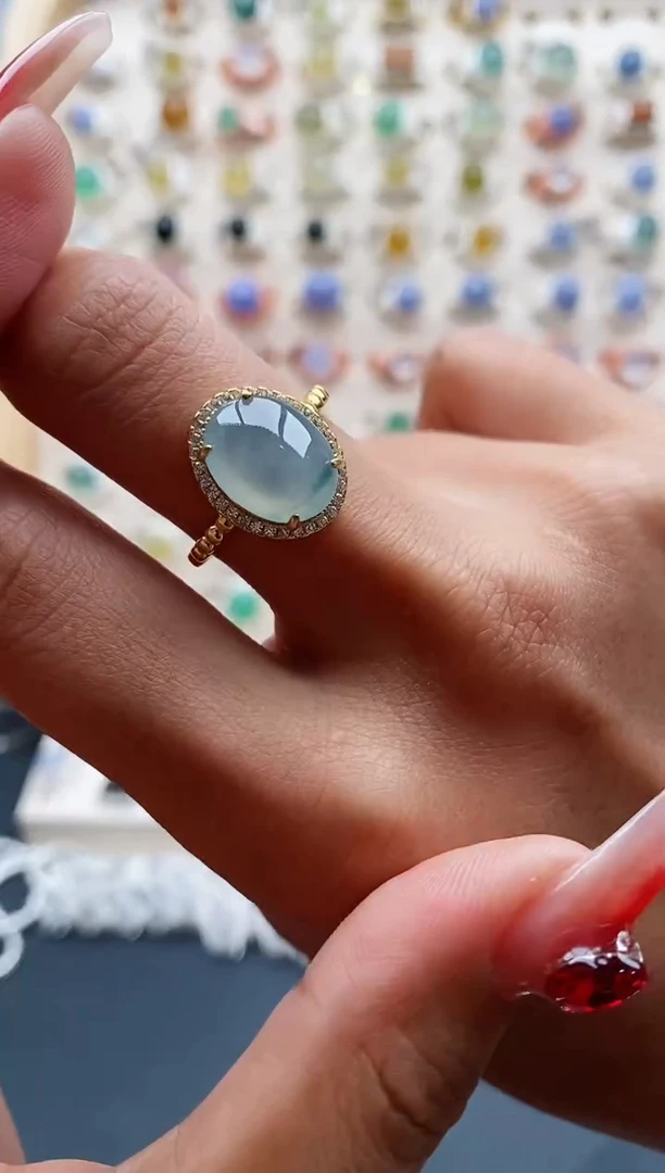 【闪购商品】翡翠戒指银S925镶嵌缅甸天然A货翡翠333 2+9