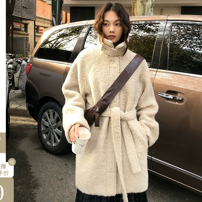 任小艺 12/26进口安哥拉高比例羊毛混纺圈圈毛羊羔毛外套