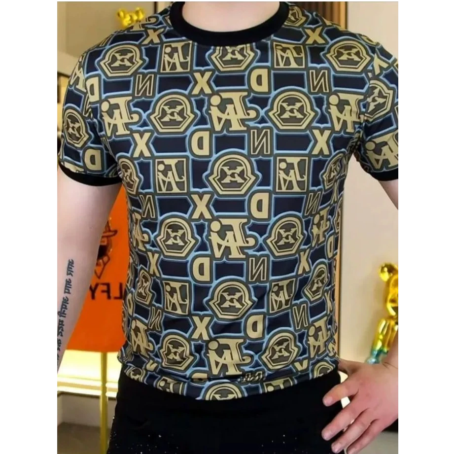 ECLONIAFON/埃卢涅芬欧洲站男士夏季提花韩版修身短袖T恤百搭体恤