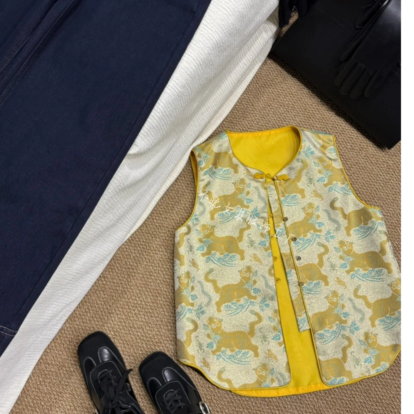 设计师款【随风】小众调性四季马甲白搭不挑人中式马夹提花复古时尚