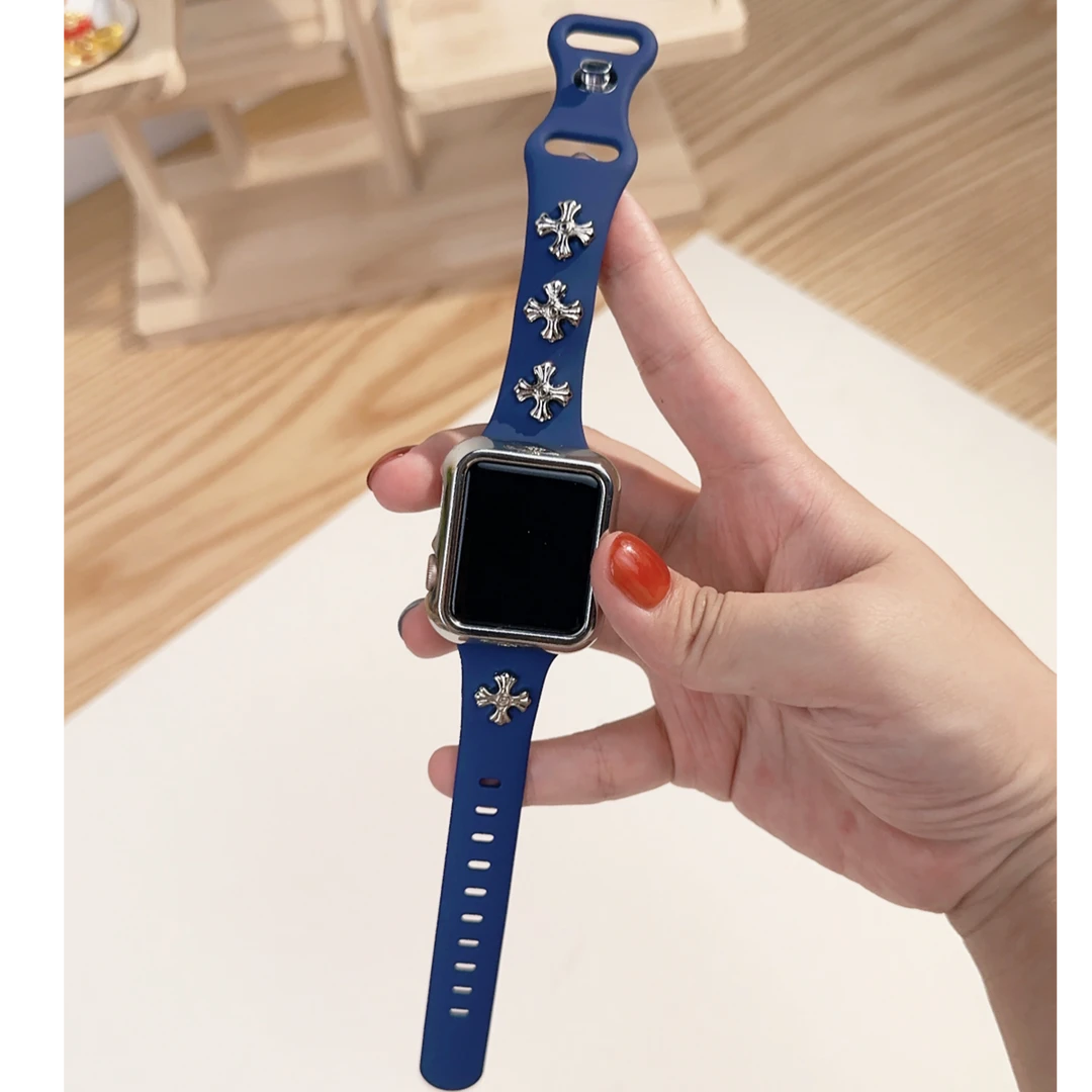 硅胶运动十字架铆钉适用苹果11代iWatchs10表带Apple9/8/76se