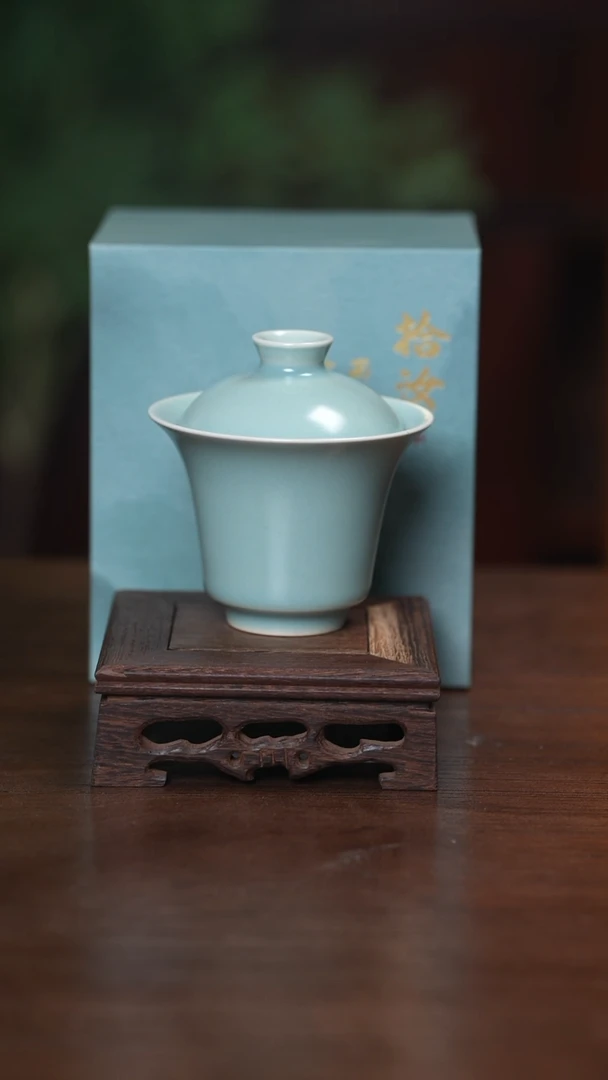 【闪购商品】清凉寺原产地仿古釉手工汝瓷冰凌盖碗