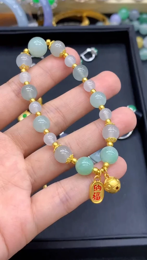 足金镶嵌手链翡翠499-中国好珍宝