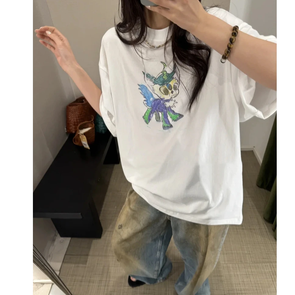 宝丫轻奢  T女式时髦百搭宽松卡通印花短袖T恤上衣K2652