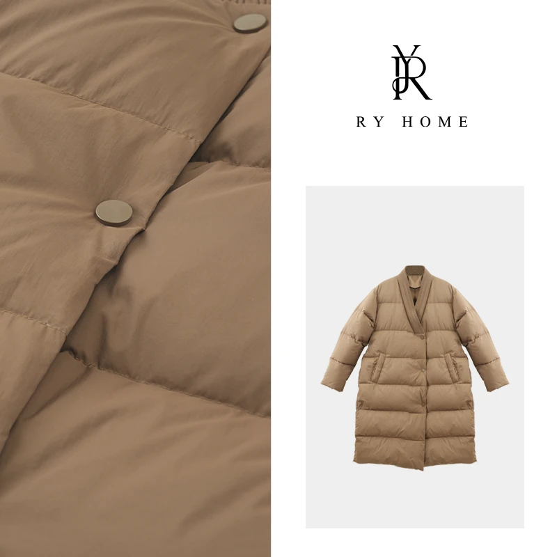 【容雨RYHOME】秋季新款条纹领长款90白鸭绒服YF1157
