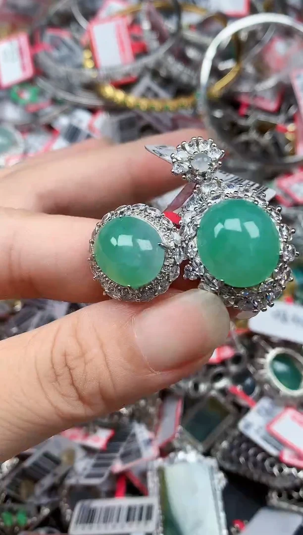 银S925镶嵌戒指翡翠天然A货缅甸翡翠