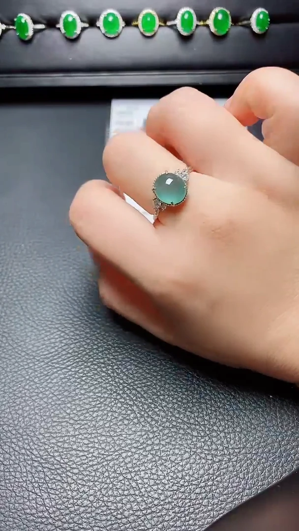 银S925镶嵌戒指翡翠  天然翡翠A货s925银镶