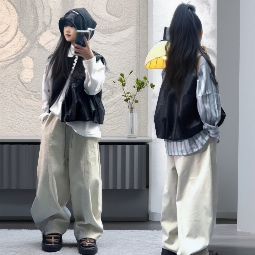早秋穿搭一整套女童套装2025新款洋气时髦春秋款皮马甲三件套潮酷