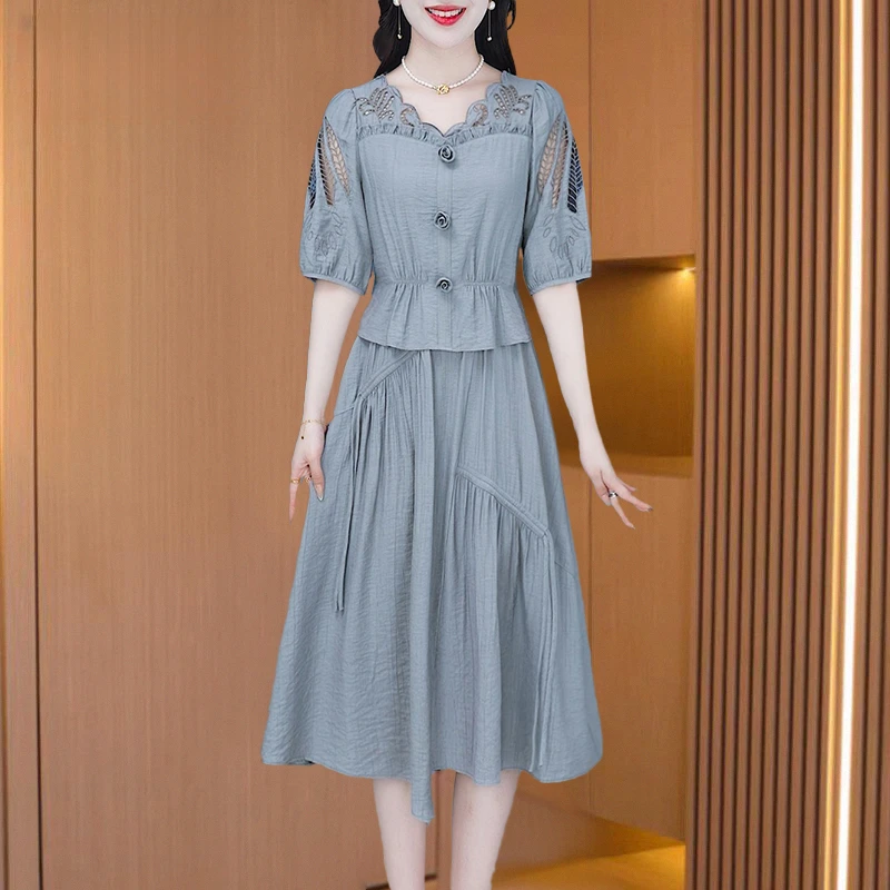 十三行高端假两件连衣裙女夏2025新款轻奢高级感洋气今年流行爆款