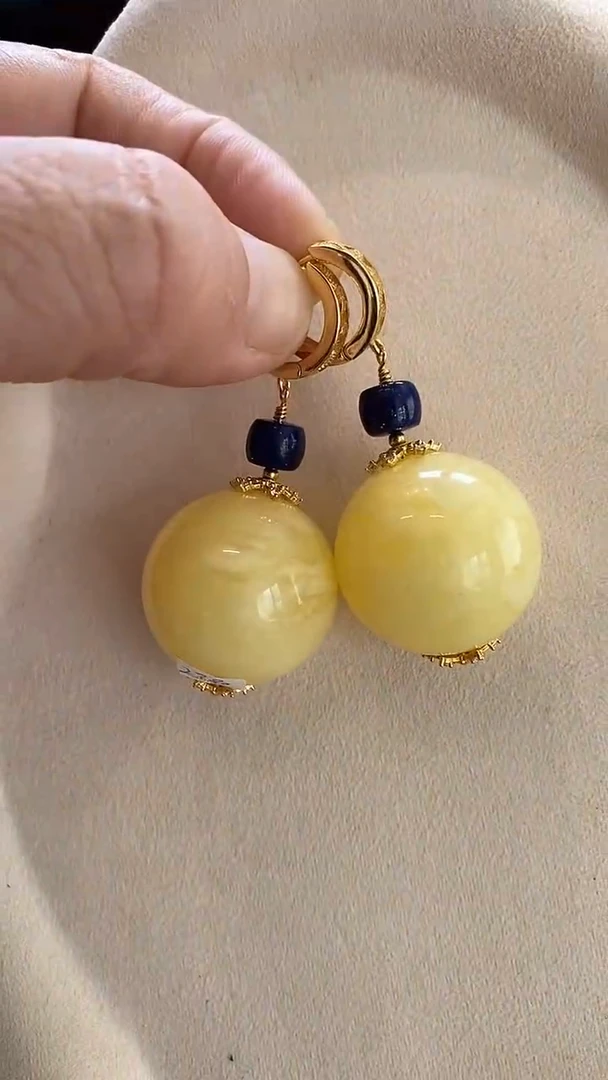 琥珀银S925镶嵌耳饰耳环