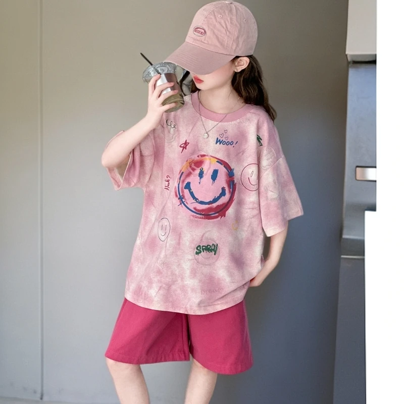 女童夏季短袖短裤套装2025新款儿童洋气韩版宽松休闲两件套中大童