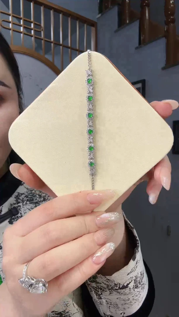 【闪购商品】翡翠手链银S925镶嵌手链天然A货翡翠