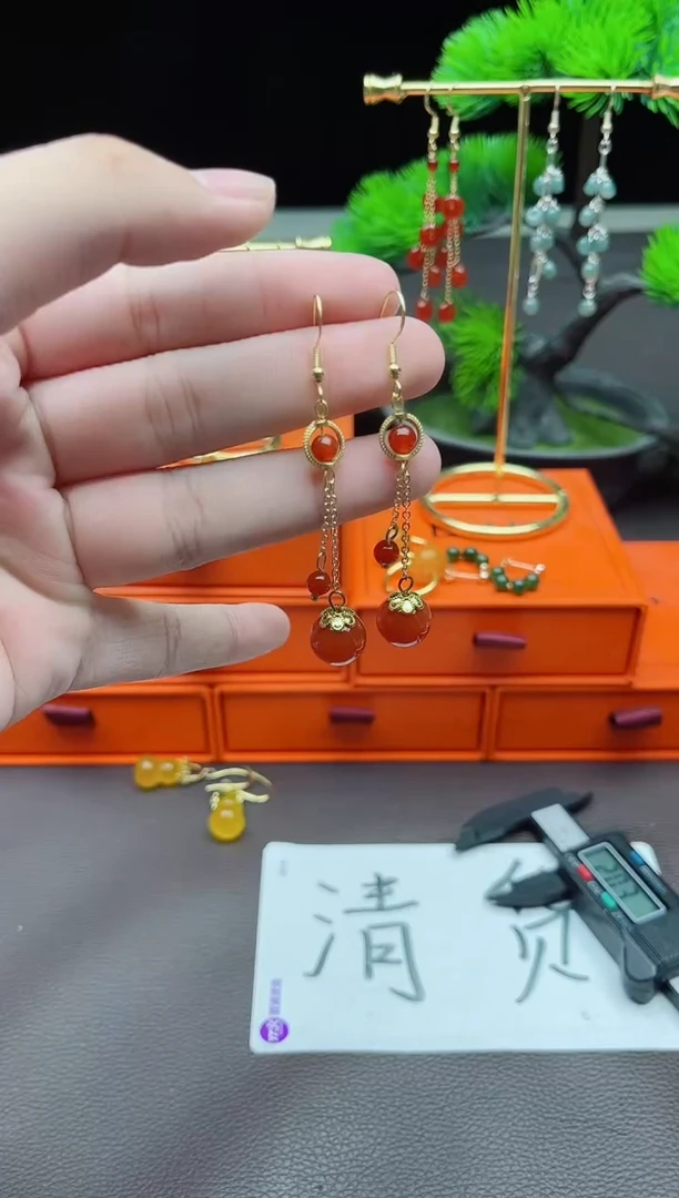玛瑙/玉髓耳饰银S925镶嵌331