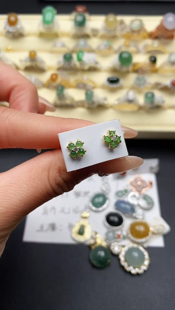 【闪购商品】翡翠戒指银S925镶嵌7777777+7