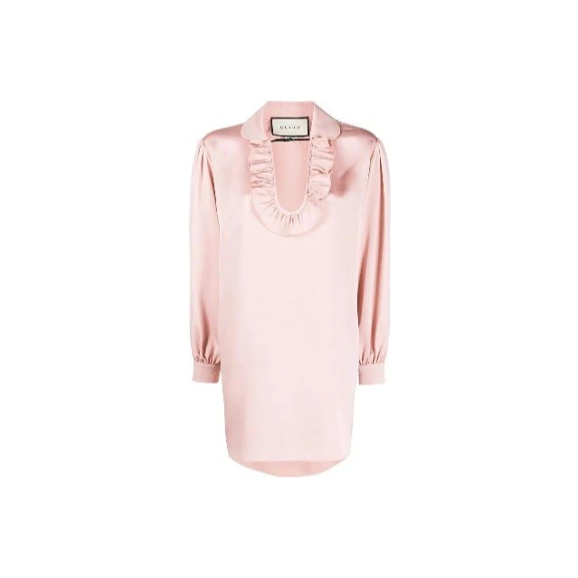 95新 GUCCI/古驰 活动罗缎纯色长款衬衫常规码34码P204410057