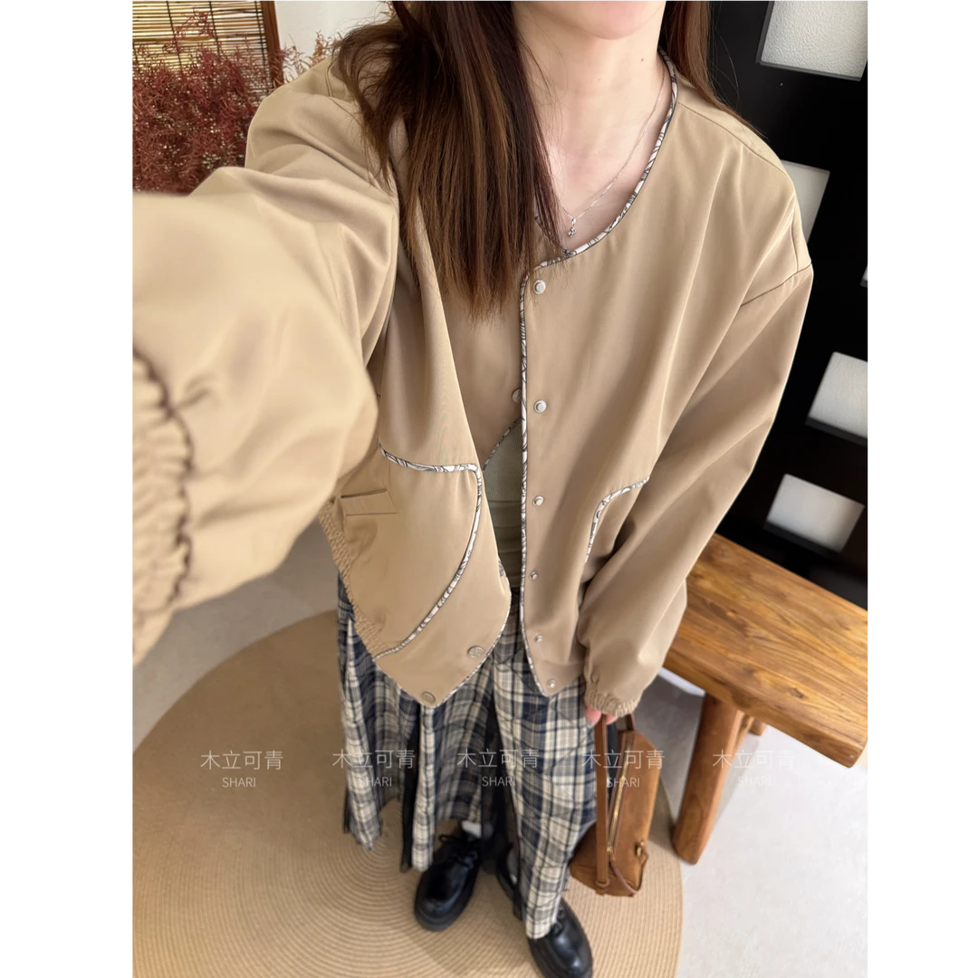 UHOOWU 设计师品牌25秋冬新款可拆卸莨苕花领撞色夹克外套气质