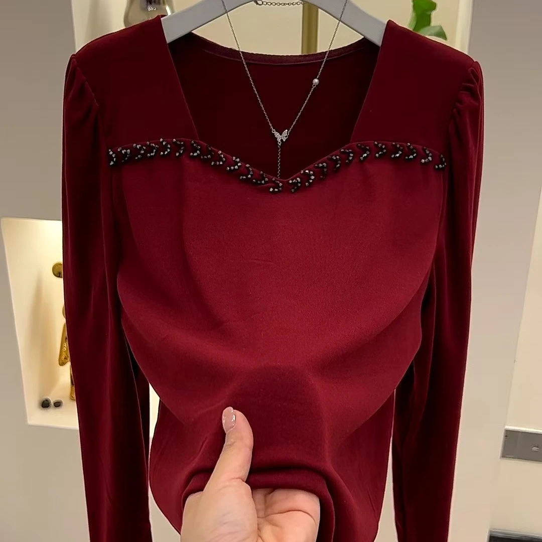 冬季2071新款双面磨毛钉珠时尚洋气宽松遮肚减龄上衣