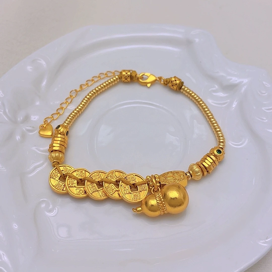 手链 1613-新中式盘缠五帝币葫芦手链手工气质古法