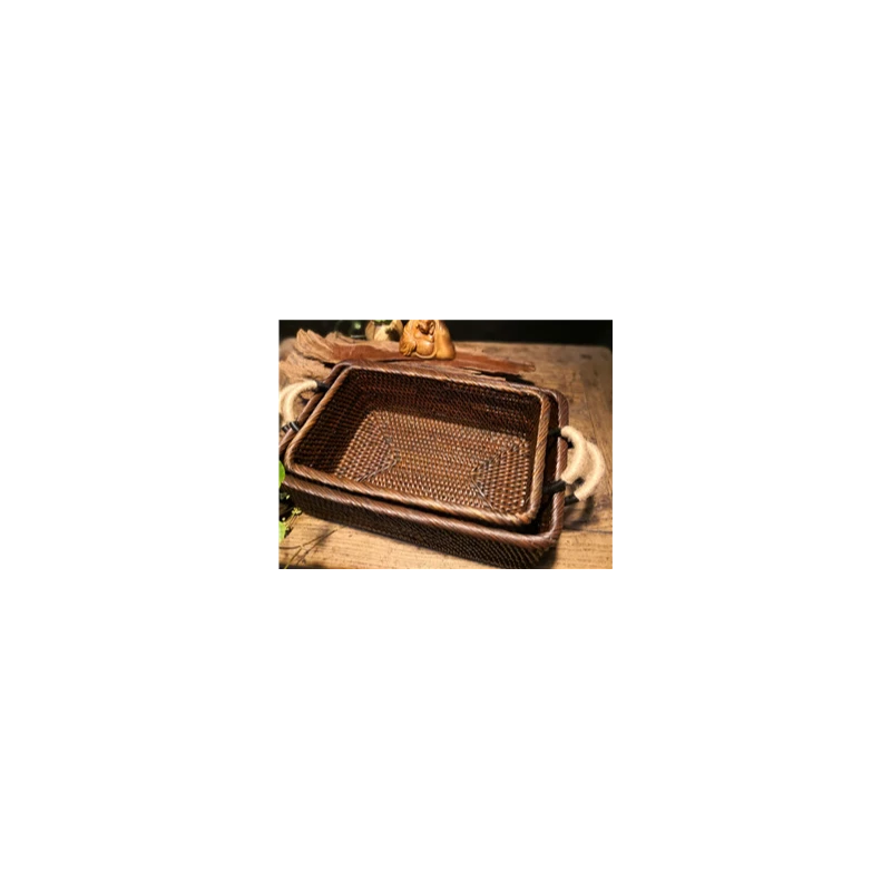 铁艺提手深色方形包边收纳筐 中号