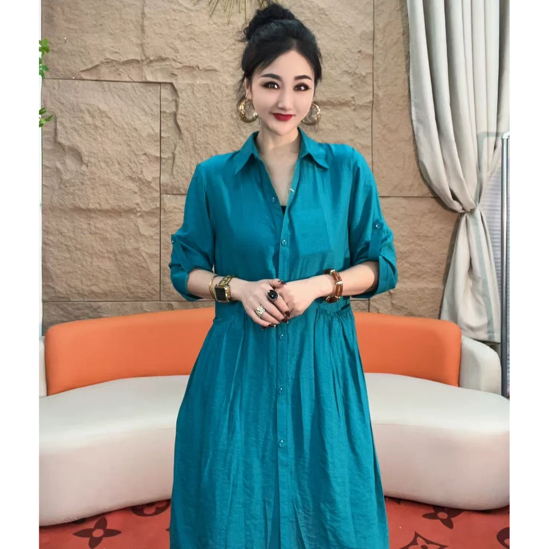 718【凡家衣橱】夏季新款时尚气质显瘦中长款修身开衫衬衫