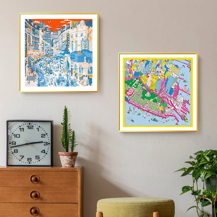 爱马仕丝巾挂画城市现代卧室餐厅客厅沙发墙壁画轻奢服装店装饰画