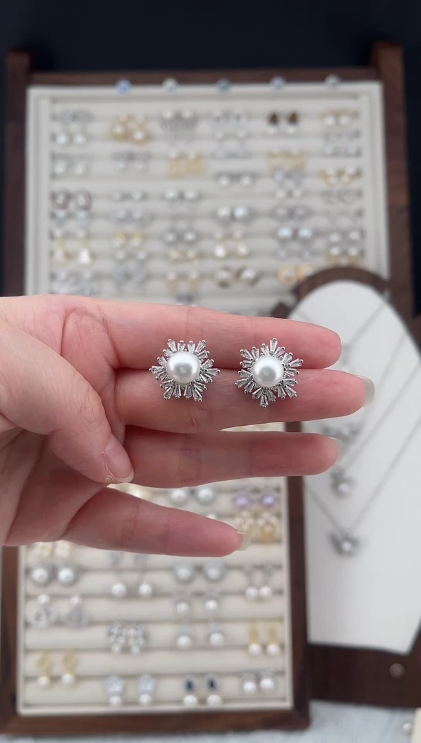 合金耳饰淡水珍珠大雪花款