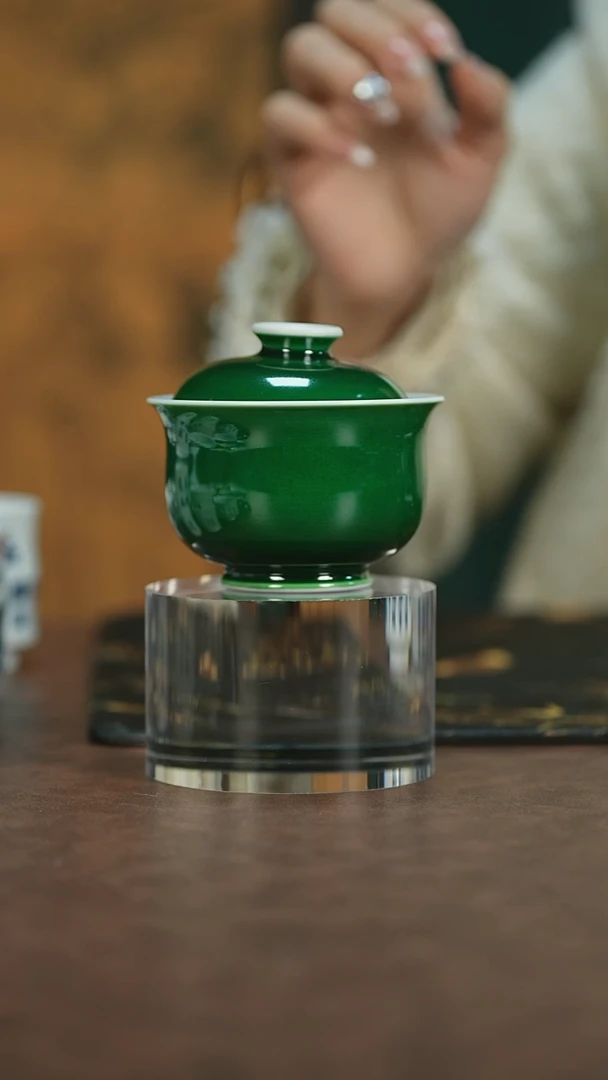 【闪购商品】瓷唐里翡翠地W绿盖碗