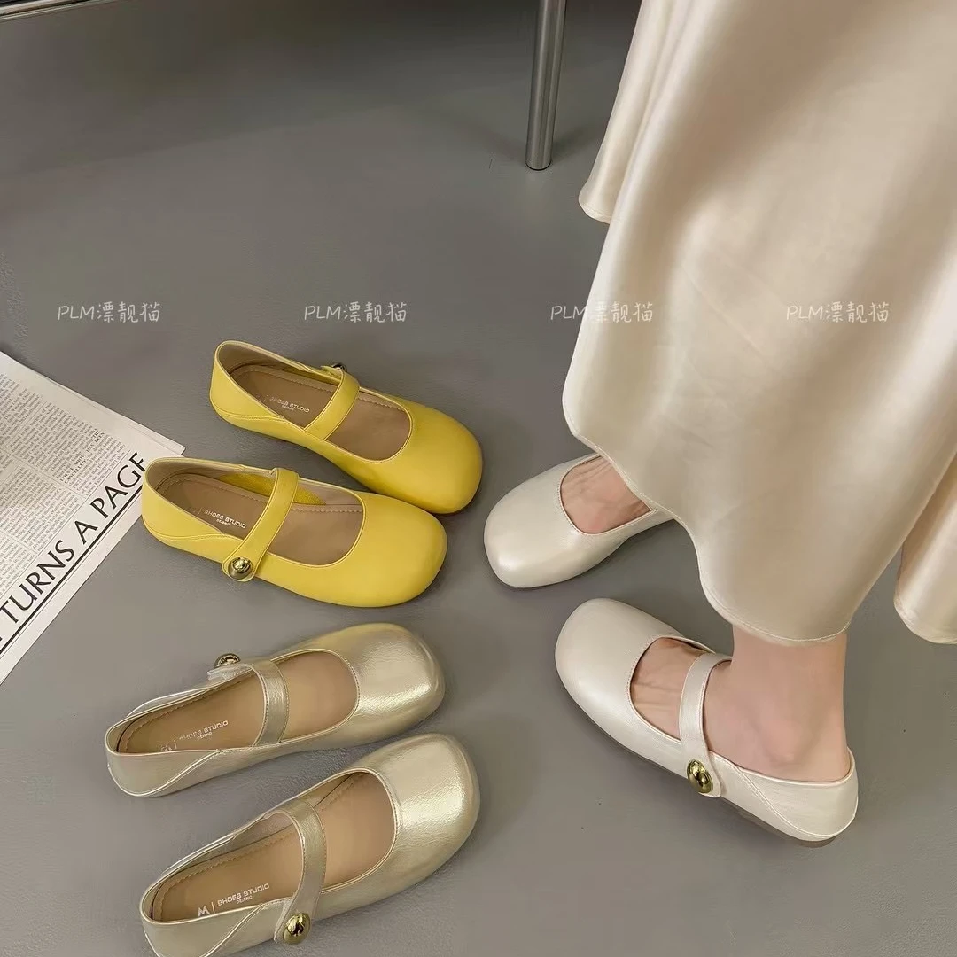 珠光闪闪-2025新款一字扣平底魔术贴玛丽珍鞋510