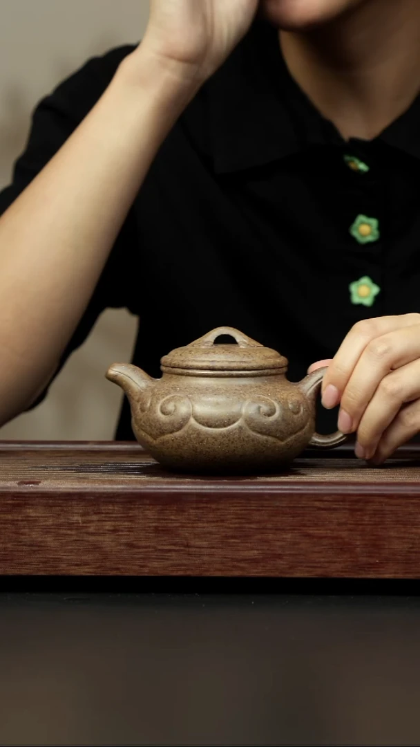 紫砂茶壶本绿柴烧 仿古如意
