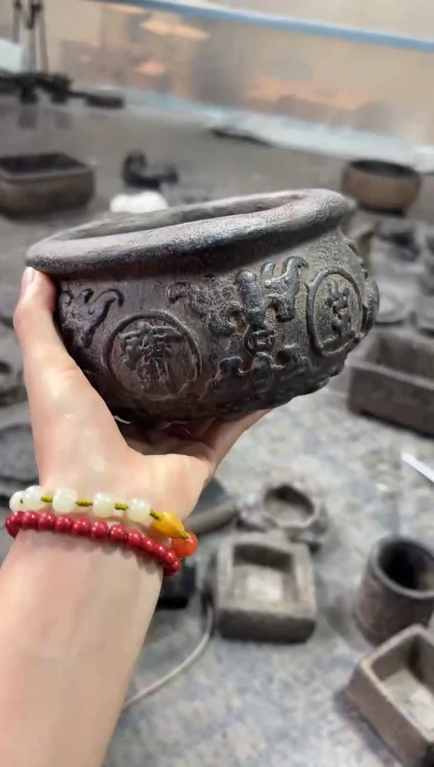 陶土聚宝盆+金箍坛底座