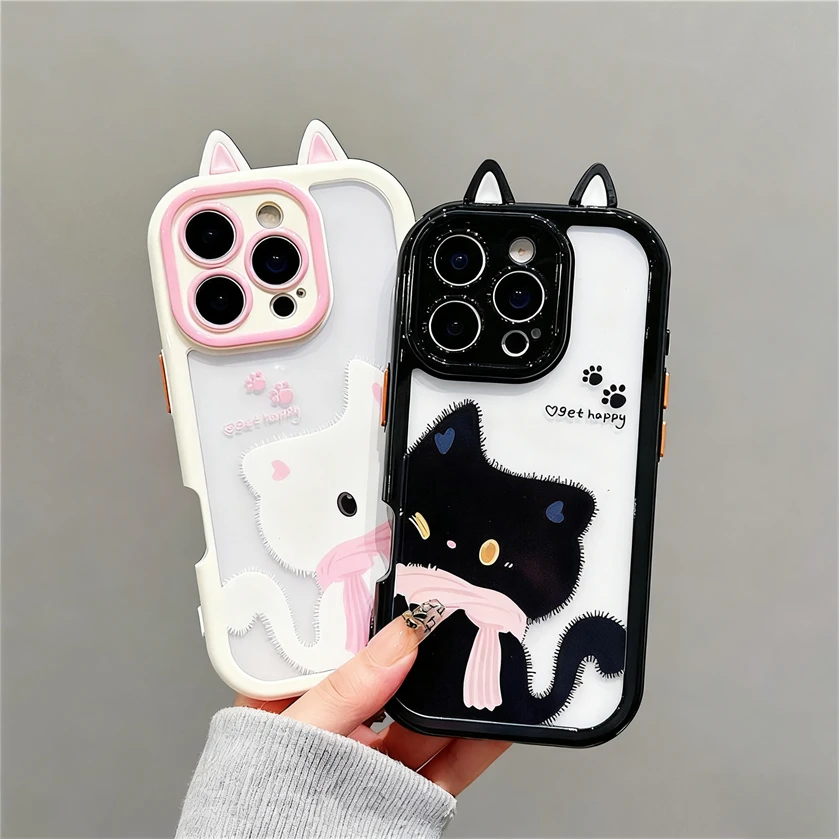 撞色奶油可爱小猫适用苹果17华为OPPO小米16evivo手机壳iPhone543